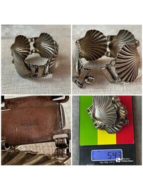 Vintage Sterling Silver Scallop Seashell Link Bracelet Nautical Beach